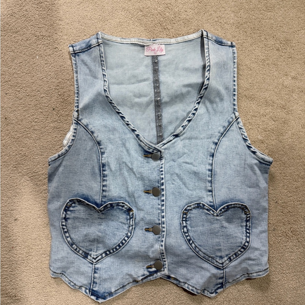 Pink Lily Light Blue Denim Vest